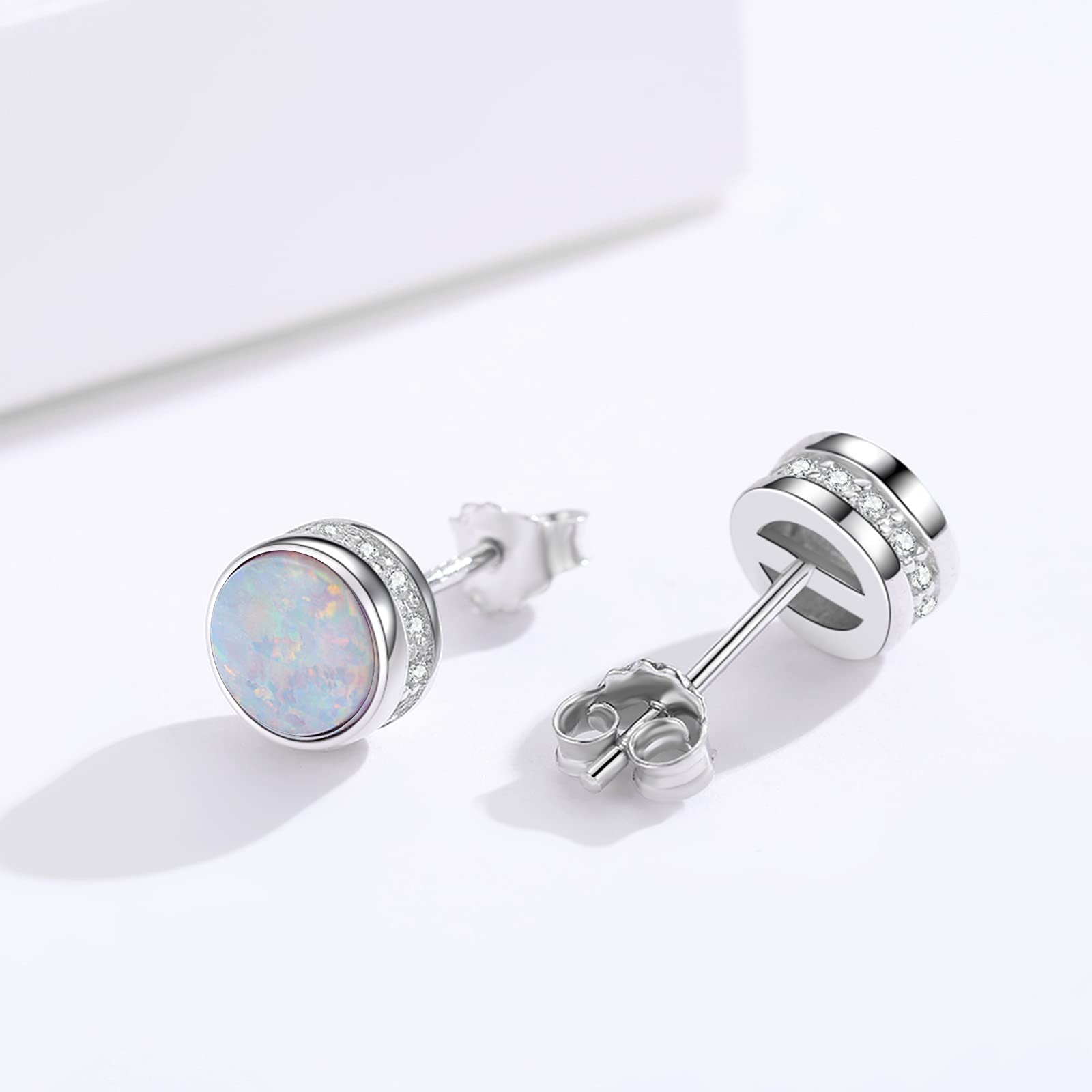 Opal Ohrstecker 925 Sterling Silber Hypoallergen Rund Ohrstecker Opal Türkis Obsidian Ohrringe für Damen Männer 7 mm