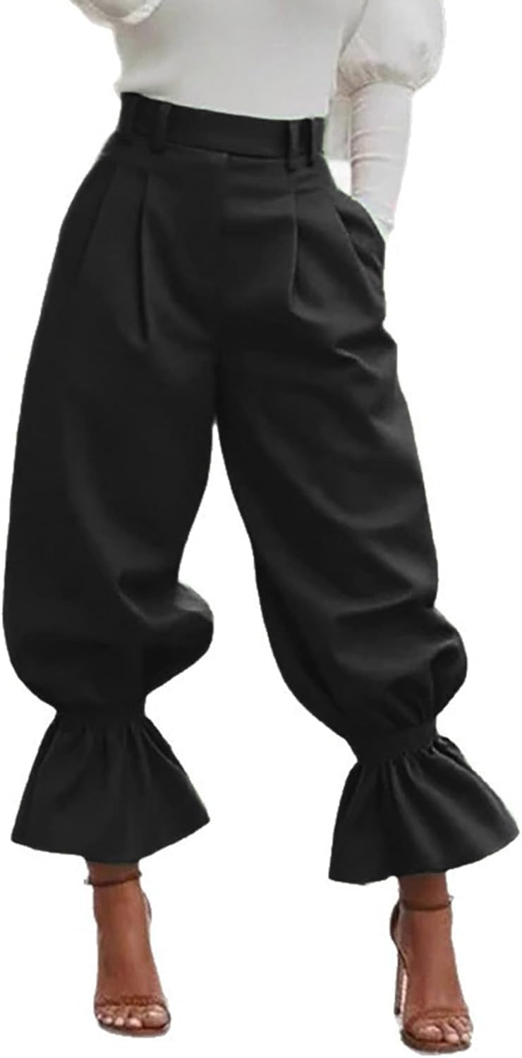 Kwunbwa Women's Wide Leg Dress Slacks Pants High Waisted Ruffle Harem Balloon Pants Casual Work Business Trousers
