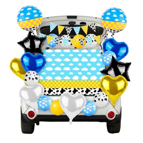Halloween Cartoon Story Trunk or Treat Car Decoration Kit Backdrop Banner Foil Balloons & Latex Balloons Ideal for Themed Party Supplies Archway SUV Garage Door Decorations