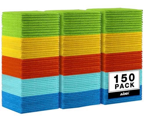 Image of AIDEA Microfiber Cleaning Cloth-150PK, Microfiber Towels for Cars, 12 inchx12 inch | Premium All Purpose Car Cloth, Lint Free Rags, Absorbent Towels for SUVs, House, Kitchen, Window, Car Cleaning Wipes