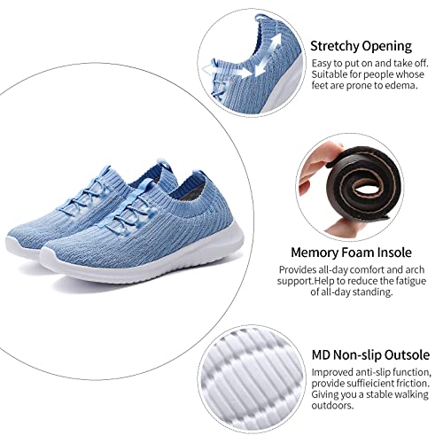 TIOSEBON Women's Lightweight Casual Walking Athletic Shoes Breathable Running Slip-On Sneakers for Jogging Workout 8 US Light Blue
