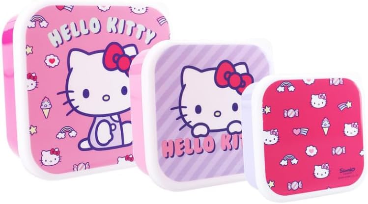 My sweety pop - Set of 3 Hello Kitty Lunch Box - Lunch Box - Lunch Box - for Kids - Crib - Nursery - School - Holiday - Meal - 11.5cm (Pink/Purple)