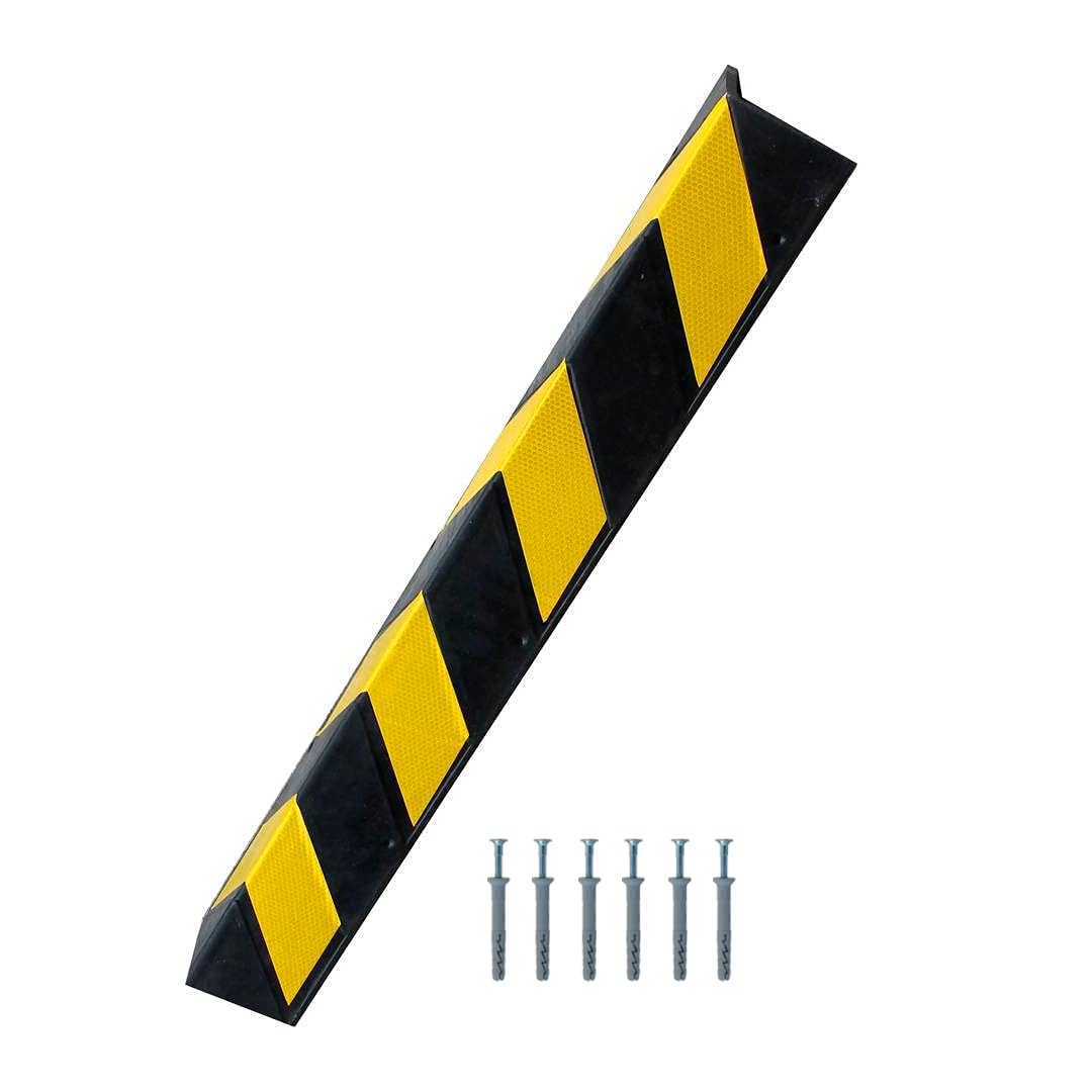 PARKING FACIL | Protector de Esquina de Goma | para Garajes, Aparcamientos y Almacenes | Alta Protección Antigolpes | Negro y Amarillo | 80 x 10 x 10 cm | Grosor 8mm | Incluye Tornillería 1 Unidad