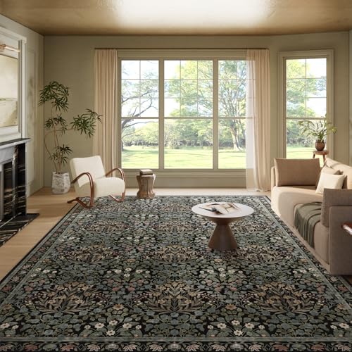 Image of Traditional Design Vintage Floral Area Rug 9 x 12,Washable Area Rugs - Perfect for Living Room, Bedroom, Kids Room, Nursery - Stain & Water Resistant Non-Slip, Dining Room Decor