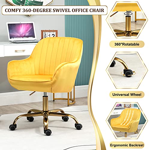 Homedot Ergonomic Home Office Chair Swivel Comfortable Makeup Rolling Chair Velvet Desk Chair Soft Cushion Accent Armchair Tufted Chair Adjustable Height Velvet Chair With Gold Base For Unisex #TOP4