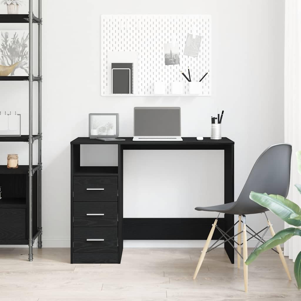 Scrivania con cassetti 102 x 50 x 76 cm legno lavorato colore rovere nero