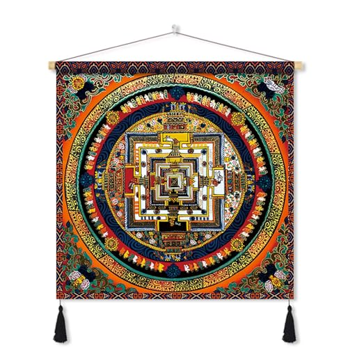 Tapiz Tibetano Nepales-Tejido Grueso Algodón-Lino Mandala,Decoración de Altar Budista Opaco para Entrada Sala Dormitorio,Lavable,P,60 * 60cm