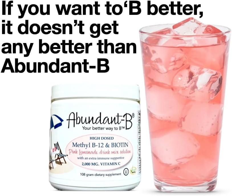Sufficient-C Abundant-B High-Dose Methyl B-12 and Biotin Pink Lemonade Energy Drink Mix Solution - Flavor w/Function in Each Refreshing sip!