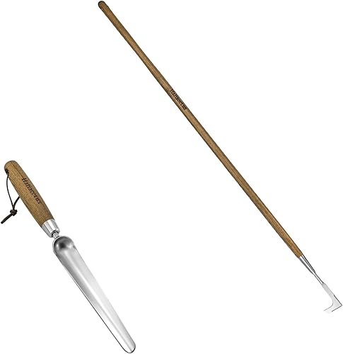 Haliaeetus Seeding Widger, herramienta de deshierbe de acero inoxidable en forma de L de 63 pulgadas, mango de madera de agarre cómodo, herramienta