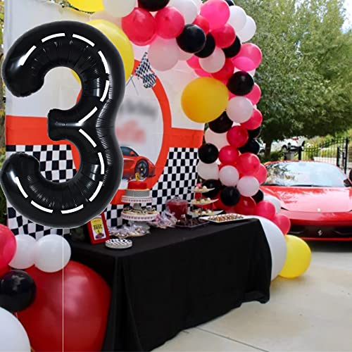 Image of TONIFUL 40 Inch Large Race Car Number 3 Balloon 3rd Birthday Decorations