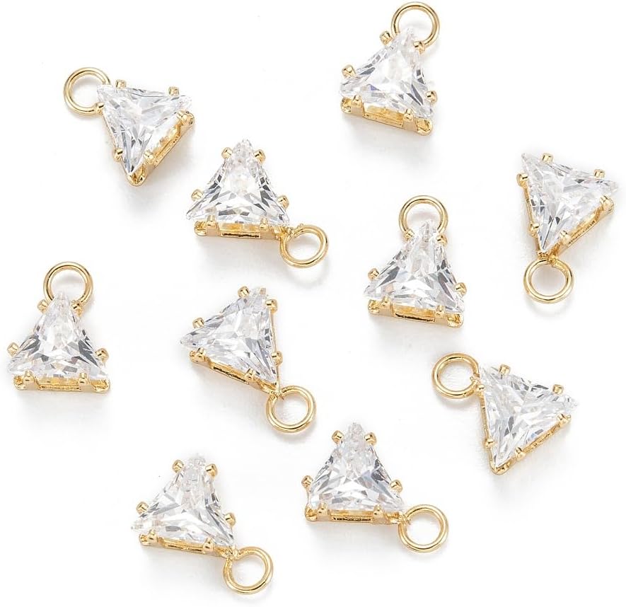 10pcs Brass Clear Cubic Zirconia Charms Teardrop Diamond Triangle Shape Small Crystal CZ Dangle Pendants Long-Lasting Plated Platinum 18K Gold Plated for DIY Jewelry Necklace Bracelet Earring Making