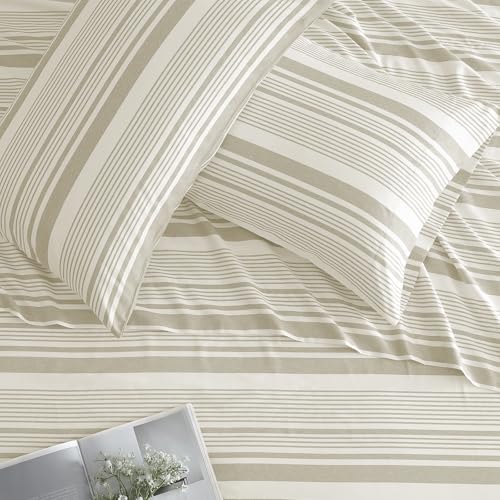 Image of ClevaHome Twin Sheets Set - 3 Pieces Fitted Bed Sheet Set, Desert Stripe | 16 inch Deep Pocket, Super Soft & Breathable, Enhanced Comfort & Easy Care, Classic Stripe Sheet Set