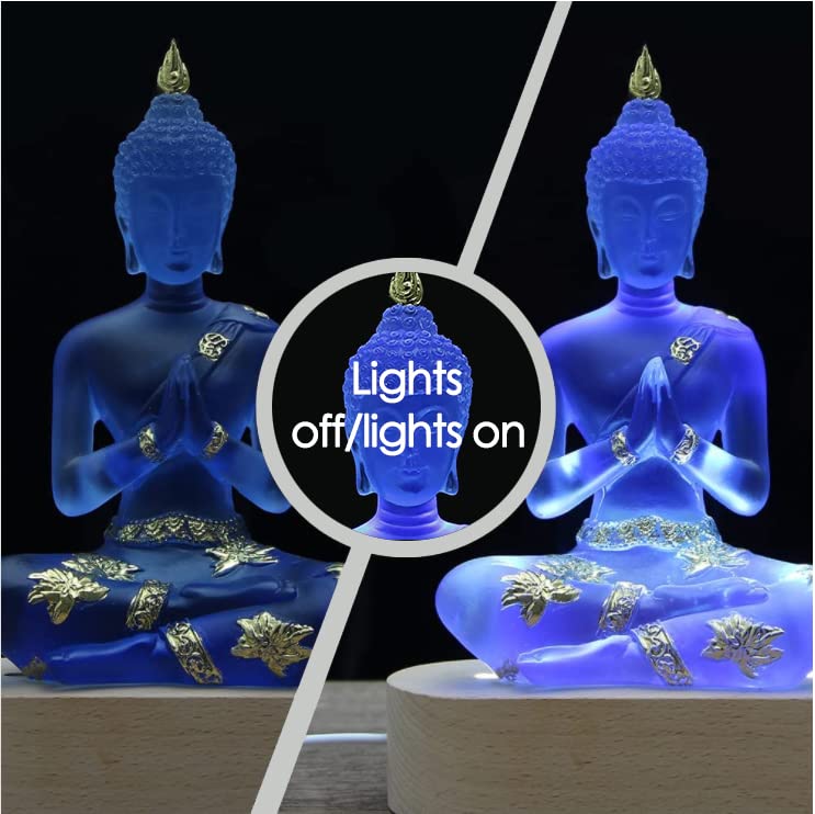 仏像デザイン LEDライト付き置物 Amazon.co.jp: Houlu ブルーブッダ像とサークルLEDテーブル