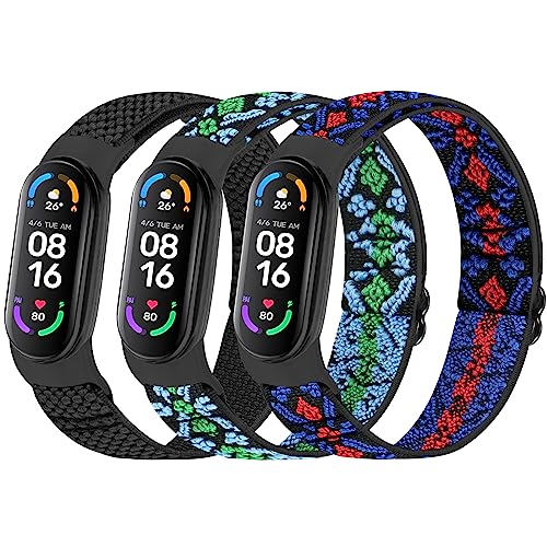 Janpso Lot de 3 bracelets pour Xiaomi Mi Band 7/Xiaomi Mi Band 6/Xiaomi Mi Band 5,Bracelet de montre de rechange en nylon sport réglable doux et confortable