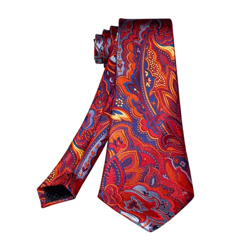 Image of 5PCS Mens Premium Silk Tie, Pocket Square, Cufflinks, Drilled Tie Ring and Lapel Pin Set for Wedding Groom Party