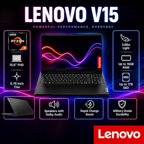 Image of Lenovo 2026 V15 Business Laptop with Microsoft 365 for The Web, AMD 7000 Series Ryzen CPU (Beats Intel i7-1160G7), 15.6 inch FHD Display, 16GB RAM, 2TB SSD, RJ-45, HDMI, Wi-Fi 6, Windows 11 Pro