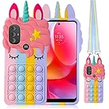FLYING FLIER for Moto G Pure Case/Moto G Power 2022/Moto G Play 2023 Case Fidget Toys Phone Case Push Pop Bubble Stress-Relief Full Body Protection Shockproof Silicone Case with Lanyard