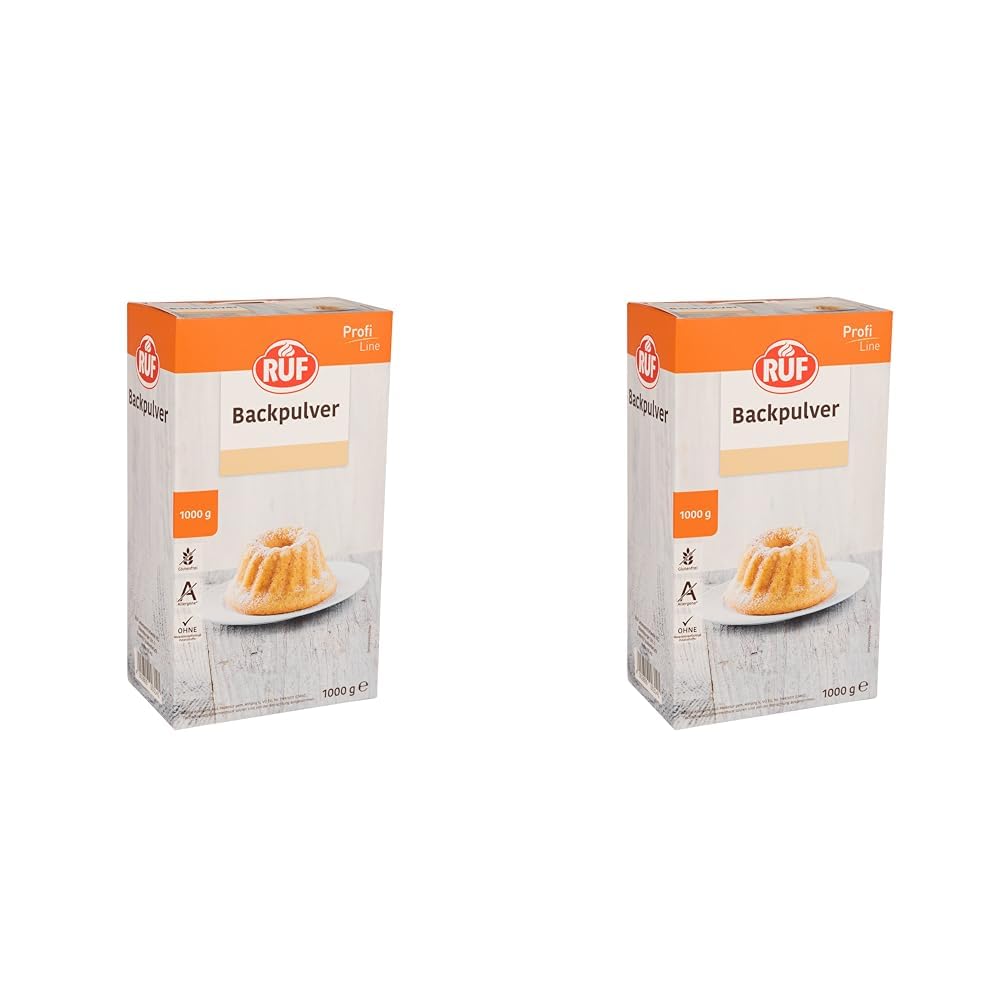 RUF Backpulver, Großpackung, zum Backen von Kuchen, Brötchen und Waffeln, zur Reinigung im Haushalt geeignet, glutenfrei, vegan, Profi Line, 1000g (Packung mit 2)