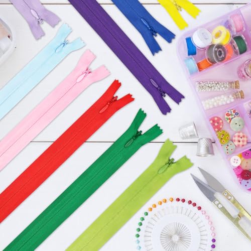 Image of Invisible Zipper, DOITEM 60pcs 8 Inch 12 Inch Invisible Multicolor Nylon Coil Zippers for Sewing and Crafts 15 Colors