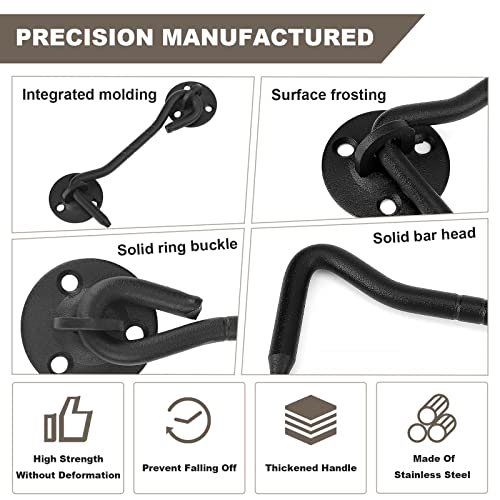 2 Pcs Black Hook And Eye Latch For Door - Premium 4" Door Hook Lock Latch, Updated Rust-Proof Barn Door Latch, Privacy Gate Hook Latch With 12 Pcs Screws For Garage Door, Garden Fence, Balcony & Hall #TOP2