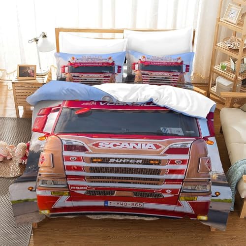 Housse de couette camion rouge 3D pour décorer un lit simple ado - 3