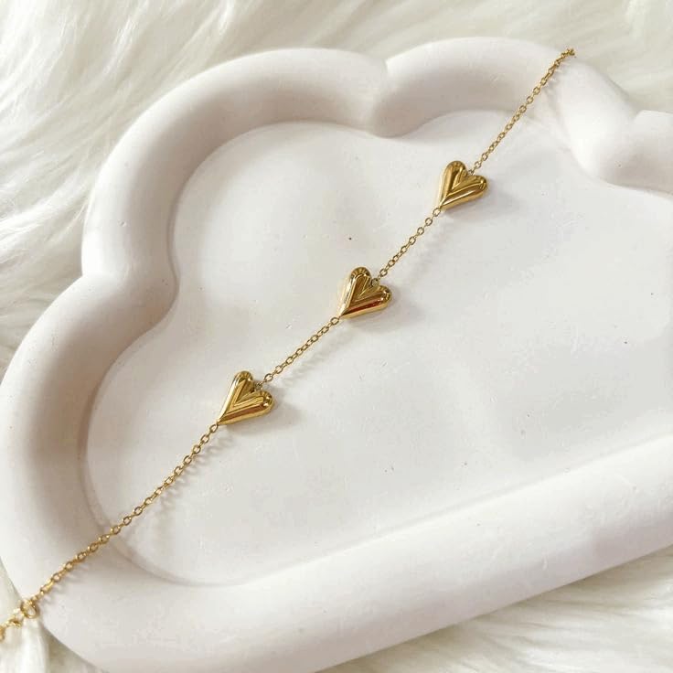 Image of Anti-Tarnish Triple Heart Bracelet, Gold Chain Bracelet with Heart Charms, Adjustable