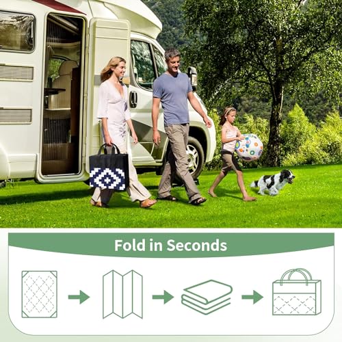Image of GENIMO Outdoor Rug, Waterproof Plastic Rugs 9'x18' for Camping Blue White