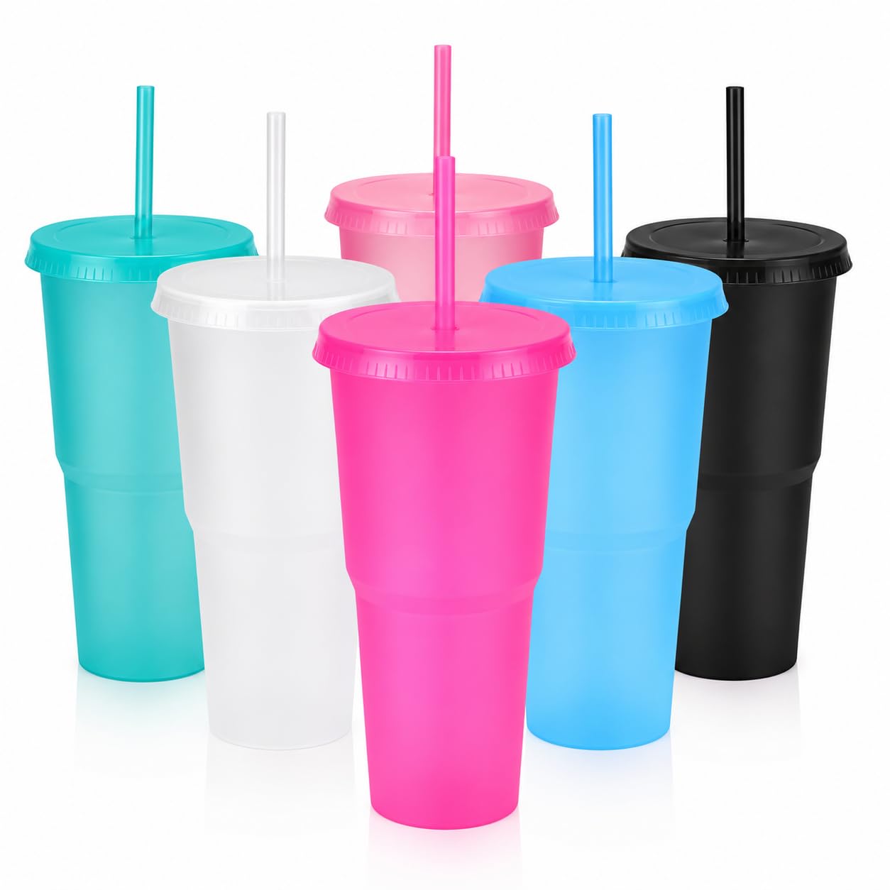 ALINK 30 oz Reusable Plastic Tumblers with Lids and Straws, 6 Pack Reusable Large Cold Drink Cups for Iced Coffee, Water & Smoothies, Cute Summer Tumblers for Travel, Pool, Beach & Daily Use (30 OZ)