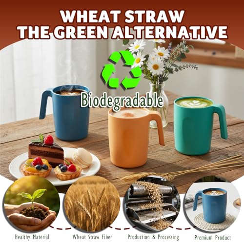 Image of 16 OZ Wheat Straw Cups Set of 6, Unbreakable Coffee Mugs, Colorful