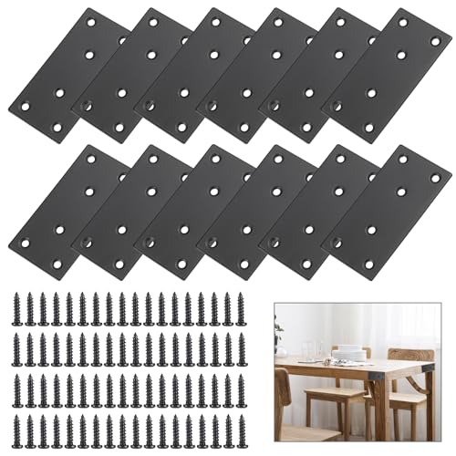 Équerres plates droites acier inoxydable noir 10x5cm plaque fixation meuble bois