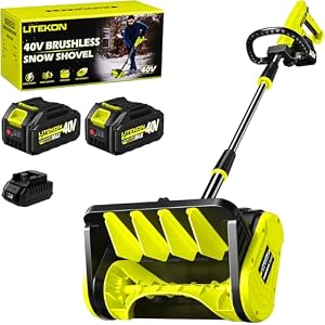 Litekon 40V Brushless Cordless Snow Shovel, 13-Inch Electric Snow Blower with 2X 4.0Ah Batteries, Battery-Powered Snow Removal with 16.5FT Throw Distance for Patio, Deck, Driveway，Green