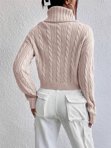 Women's Fall Winter Long Sleeve Turtleneck Cropped Sweater Ribbed Cable Knit Pullover Jumper Solid Sweater Crop Tops2