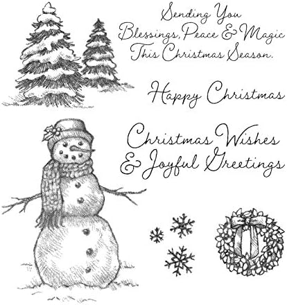 Kcibyvx Merry Christmas Clear Stamps Silicone Stamps, Christmas Tree Snowman Wreath Pattern for Christmas Card Making Decoration and DIY Scrapbooking Embossing Album Decor Crafts