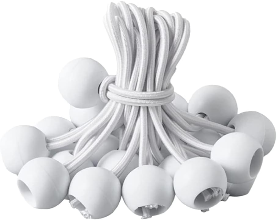 DOITOOL 50Pcs White Ball Bungee Cords 10 Inch Elastic Rope Tent Tie Down Canopy Tarp Strap for Camping and Outdoor Use