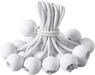 DOITOOL Ball Bungee Cords 10 Inch, 50Pack White Tarp Ball Bungee Ties Heavy Duty Bungee Cord Balls Weather Resistant Canopy Tarp Tie Down for Camping Tarp Cargo Tent