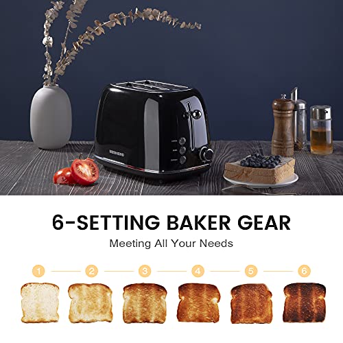 Redmond 2 Slice Toaster Retro Stainless Steel Toaster With Bagel, Cancel, Defrost Function And 6 Bread Shade Settings Bread Toaster, Extra Wide Slot And Removable Crumb Tray, Black, St028 #TOP2
