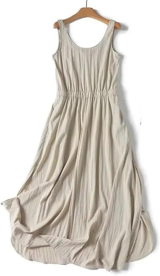 Women Sleeveless Tank Dress Minimalist Casual Pleated Simple Pleated Dress