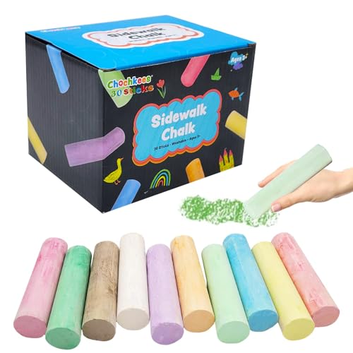 30-Count Assorted Jumbo Sidewalk Chalk, Washable Neon Jumbo Colored Chalk, Great for Outdoor Art, Boys and Girls Kids, Perfect For Party Favors, 4' Inches Tall 30-Pack Comes In 10 Neon Colors