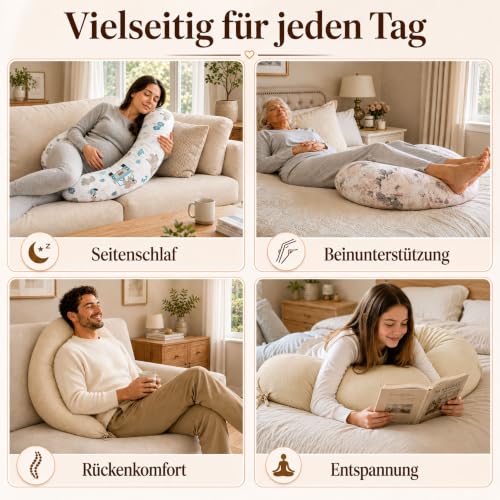 Totsy Baby Seitenschläferkissen 165 x 70 cm Komfortkissen Baumwolle - Schlafkissen mit Bezug...