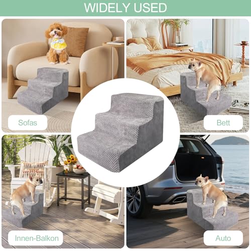 Legpador Hundetreppe für Kleine Hunde, Katzentreppe Hunderampe, Katzen Treppe, Haustiertreppe, Tiertreppe für Bett und Sofa, Hundetreppen 3 Stufen, für verletzte&ältere Hunde, Katzen, Grau