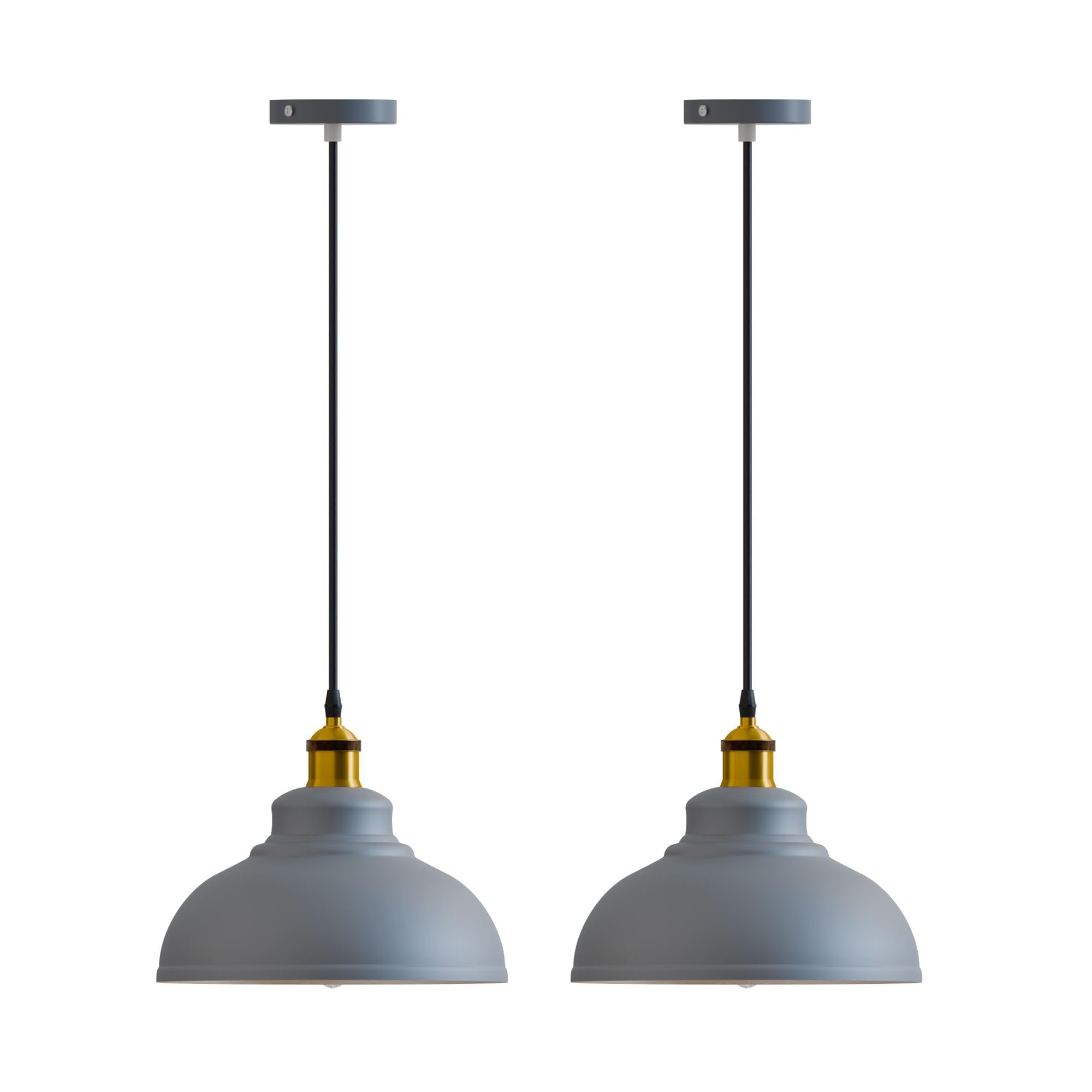 LEDSone 2 Pack of Modern Industrial Ceiling Pendant Light Metal Indoor Hanging Pendant Light for Bar Bedroom Dining Room Conservatory (Grey - 29 cm Curvy-2 Pack) โ image 1