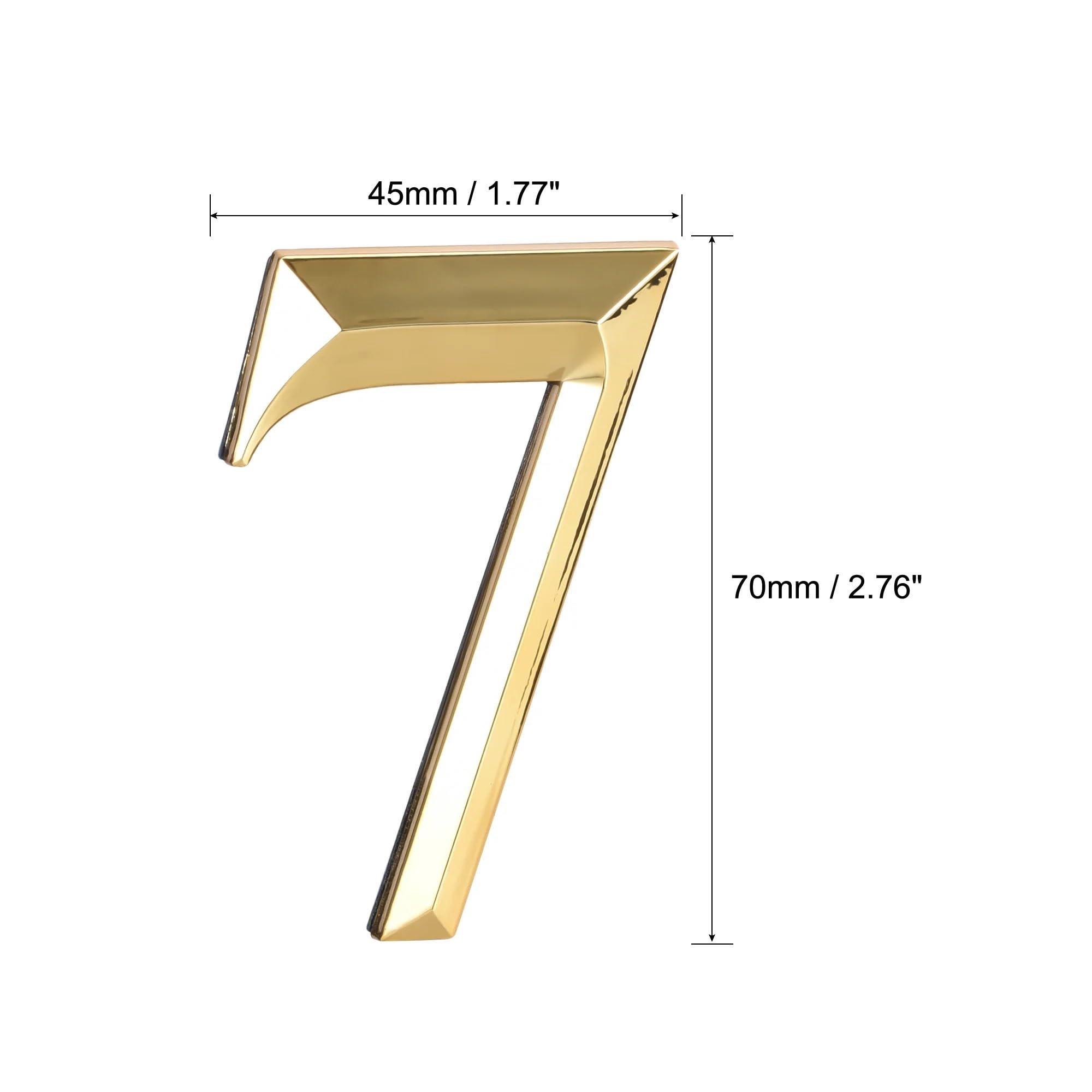 INOKAI Numéro de Maison Lot de 2 numéros de Maison Autocollants 2,76 Pouces, ABS, numéro 7, Design 3D, for Maison, hôtel, boîte aux Lettres, adresse, Panneau doré