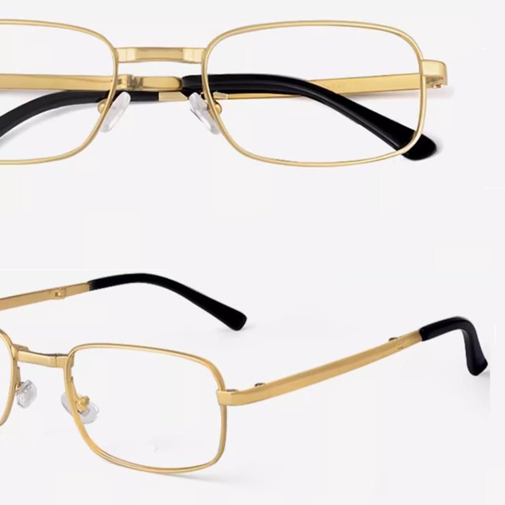 Faltbare Lesebrille Progressiver Multifokus Lesebrille Mini Tragbare Lesehilfe Titan Rahmen Computerbrille Mode (Golden,+2.0)(+1.5)