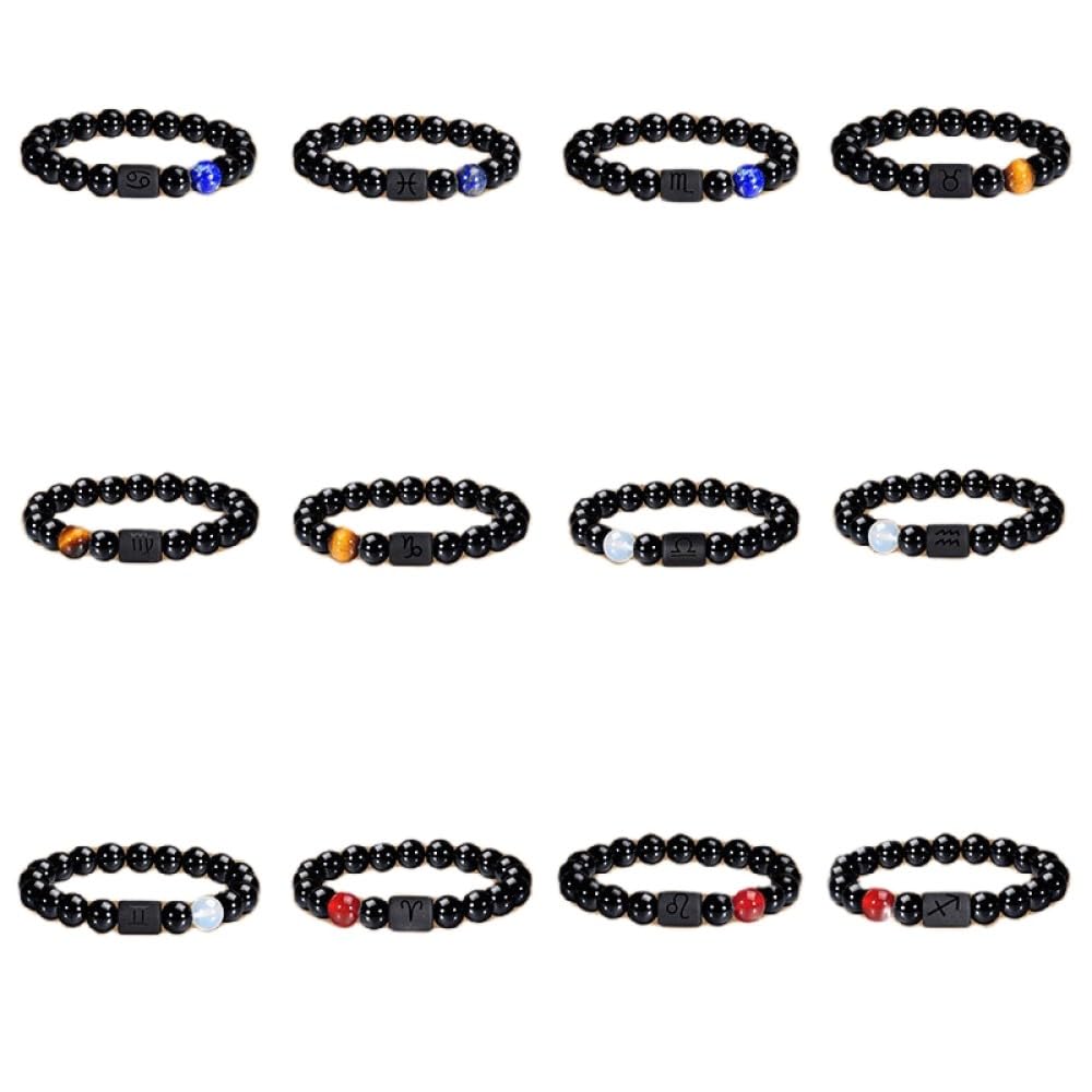 Bergkristall Armband, Armband Mit 12 Sternzeichen, Sternbild, Wahrsagerei, Armband Aus Natürlichem Schwarzem Onyx, Edelstein-Armband, Chakren, Horoskop-Armband, Geburtsstein-Schmuck Für Männ