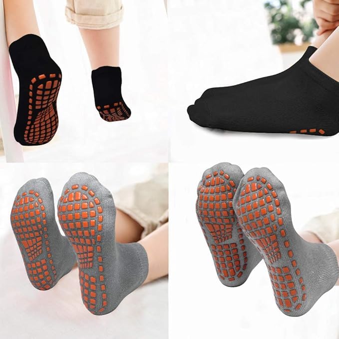 Image of WKLOUYHE Kids Anti-Skid Trampoline Socks 4 Pairs Non Slip Sticky Grips Breathable Cotton Socks for Teenagers
