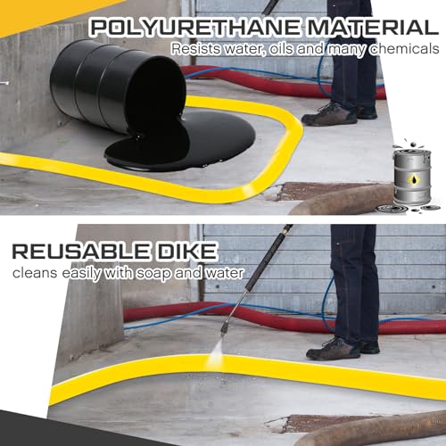Image of Pushglossy Spill Barrier Dike Solid Liquid Blocker Door Blocker Dike Lab Spill Control Supplies, Composed of 2pcs 5ft Blockers, Yellow (10'L x 2.6 inchW x 1.5 inchH)