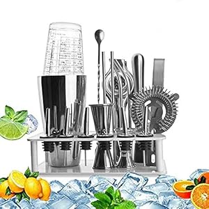 YUYANDE Cocktail Shaker Bar Gereedschap Set (14 stuks) Geborsteld roestvrijstalen barmender kit, met alle bar-accessoires, cocktailzeef, dubbele jigger, bar lepel, flesopener, giet tuiten