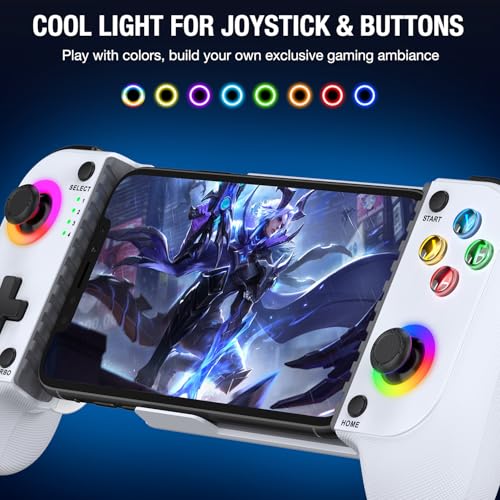 Mocagen Phone Controller for iPhone/Android Support Phone Case, Mobile Controller with Led Light, Upgraded Joysticks, Turbo, Thumb Grips Handheld Gaming Gamepad