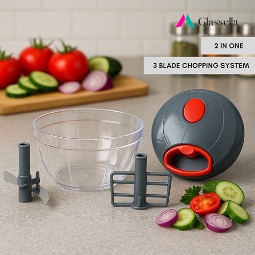 Image of Manual Chopper for Kitchen 450 ml | Onion Chopper Manual | Vegetable Chopper for Kitchen | Chopper for Kitchen Use (Grey)
