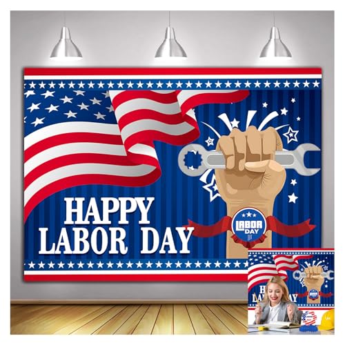 Happy Labor Day Photography Backdrop Labor Day Celebration Party Deco Banner for Home School Office Photo Booth Outdoor Indoor Party Background Supplies 7x5ft